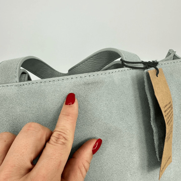 Margot Jamee Double Strapped Suede Tote Bag with Pouch Light Blue Minimalist - Picture 9 of 14